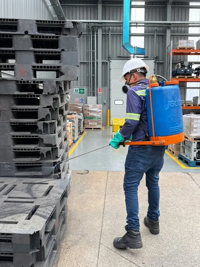 Aplicación en tarimas de una bodega